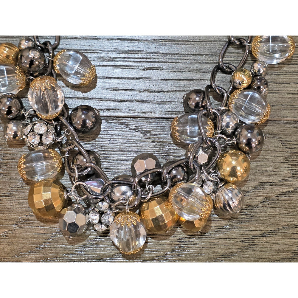 Joan Rivers 19" Chunky Bubble Necklace Crystal Gray Gold Choker Bib Cluster - Picture 3 of 4